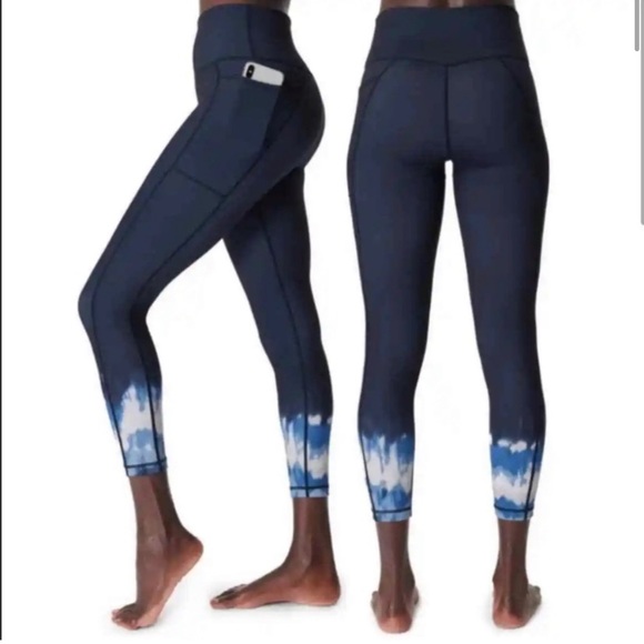 Sweaty Betty Pants - SWEATY BETTY SUPER SCULPT HIGH-WAISTED 7/8 YOGA LEGGINGS IN NAVY BLUE INK PRINT